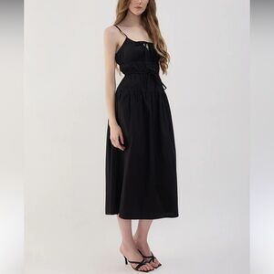 Sim & Sam Black Sleeveless Tie-front Milkmaid Cotton Poplin Midi Dress - Sz L